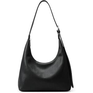 Kalidi Womens Black Faux Leather Adjustable Strap Zipper Close Crescent Tote Bag